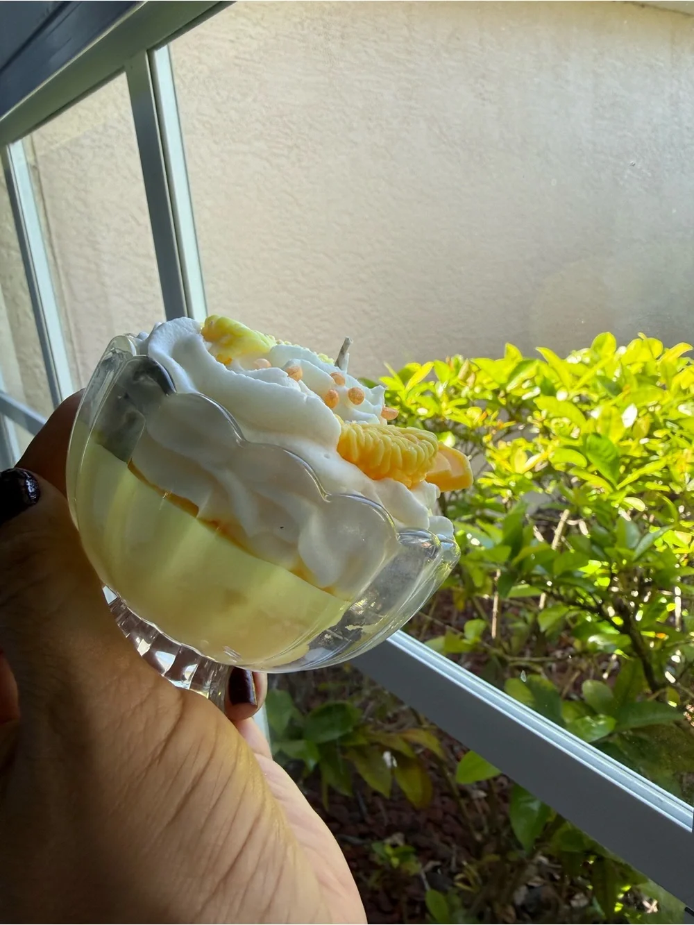 Glass Dessert Coupe - Yellow Pudding Cup with Whipped Top